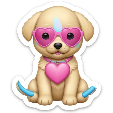 Blonde Labrador puppy with pink heart sunglasses sticker