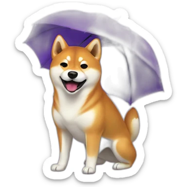 Shiba Inu destroying purple umbrella handle sticker