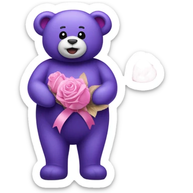 Big purple Teddy Bear holding chocolates and pink & purple roses sticker
