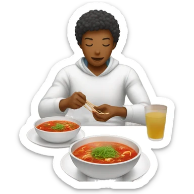 person who eating spicy hot pot alone sticker