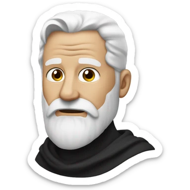 white beard, black cowl, old man, scar on cheep sticker