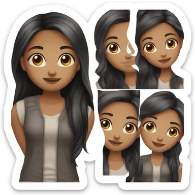a sweet girl with hazel eye color, auburn, medium long black straight hair sticker