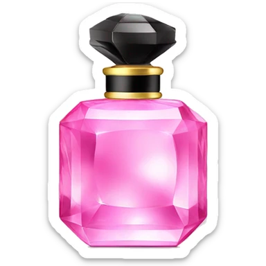 pink crystal perfume bottle with black ribbon display sticker