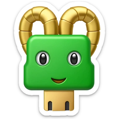 Apple-style 3D emoji of a single green RAM stick, gold connector pins at the bottom, small black memory chips on top, simple and clear design. sticker