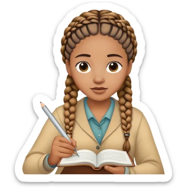 Woman with braids journaling  sticker