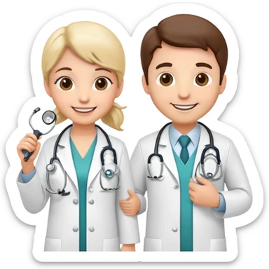 Two cartoon doctor characters with medical equipment sticker