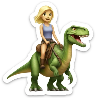 Blonde girl riding long neck dinosaur sticker