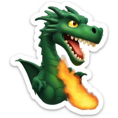 Big dark green dragon breathing fire sticker