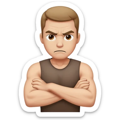 arms crossed holding neck angry man sticker