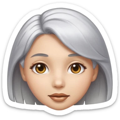sexy Girl emoji with metallic silver hair, iOS emoji style, soft facial features, glossy chrome hair texture, minimal shading, clean background, modern aesthetic sticker