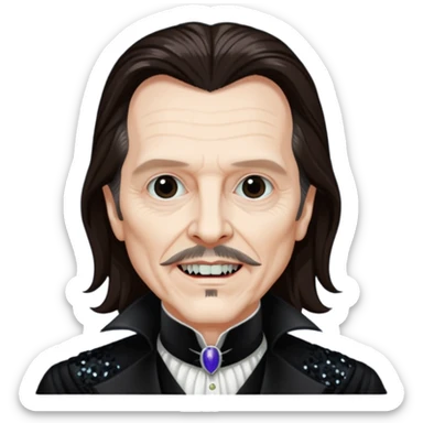 Gary Oldman as Dracula with long dark brown hair, black sequin outfit, without glasses sticker