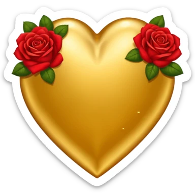 a golden heart sprinkled with red roses sticker