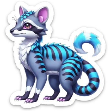 Colorful neon tropical exotic cute cool beautiful shiny beautiful fantasy-civet-genet-sergal-vernid-Gryphon-Cacomistle-Trico-oncilla-animal-Fakémon-hybrid-fursona (full body) sticker