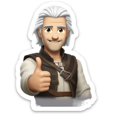 Gerald from rivia the protagonist of the witcher, with white hair, give a thumbs up with hands sticker