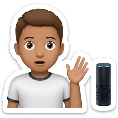 a kid is talking to a amazon alexa sticker