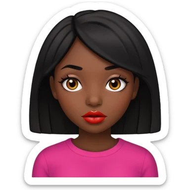 Dark skin gurl with black hair, big lips m, dark brown eye, octagon face shape and chinky eyes no red lipstick  sticker
