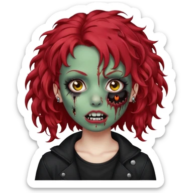 zombie girl red hair cacheado com piercings na boca e nariz roupa emo sticker