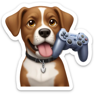 Brown stafford dog playing playstation sticker