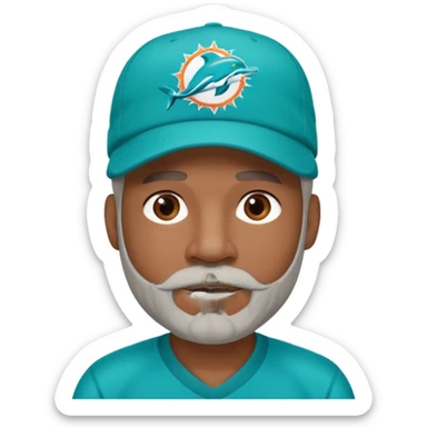 Black man with gray goatee wearing a Dolphins cap sticker