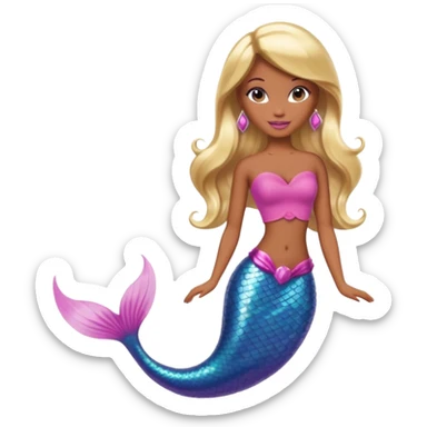 Brown skin blonde hair barbie mermaid with pink tail sticker