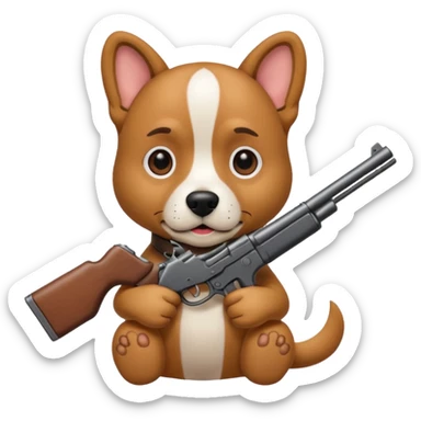 Dog holding gun sticker