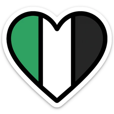 heart with clean and minimal vertical green, black, and white stripes sticker