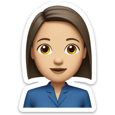 a girl with a square to the shoulders with straight hair, a brunette in a blue pantsuit sticker