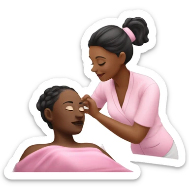 Esthetician wearing pink giving a facial to  client on a spa bed sticker