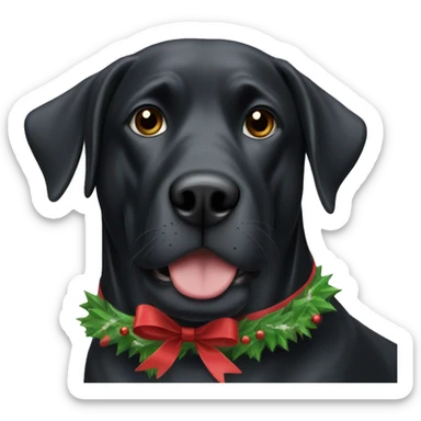 Large black dog under Christmas tree sticker
