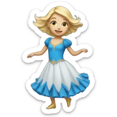 little blonde girl dancing in a blue bird costume sticker