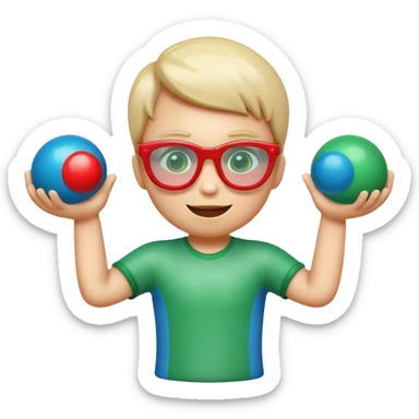 Cute 3D cartoon emoji sticker of a three-glass and ball game, glossy plastic texture, green red and blue glasses, soft lighting, smooth shadows, playful look, white sticker outline, transparent background, high resolution.” sticker