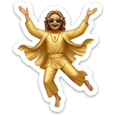 dancing figure of rejoicing Jesus with  sunglases golden  sticker