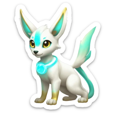Shiny White Angelic Electric Albino Umbreon. cyan eyes and cyan markings. Golden Anubis-rings. full body sticker