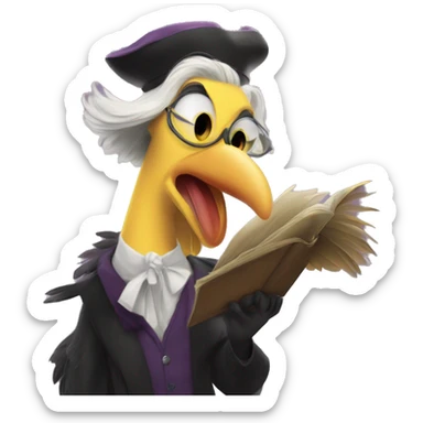 Big Bird Disney Villain:
Professor Plume
A towering, elegant villain with a feathered cloak and a soft, eerie voice, Professor Plume manipulates information and spreads misinformation to confuse and control the masses.  sticker