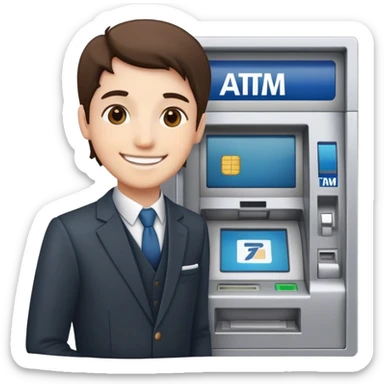 a smiling standing ATM sticker