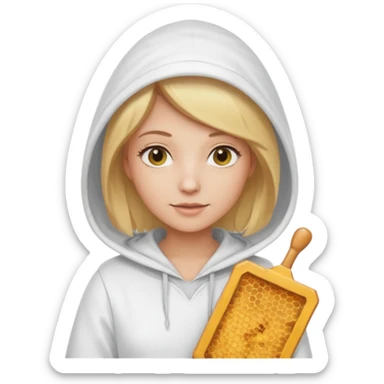 female bee keepers with blonde hair, white outfit, white hood,  sticker