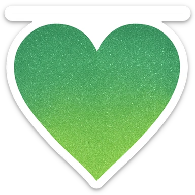 Edit the glittery blue color heart with a subtle gradient and no border to a glittery green color heart with a subtle gradient and no border. Keep the background transparent. Maintain the glittery texture and subtle gradient effect in green sticker