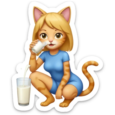 a cat girl drinking milk and peeing sticker