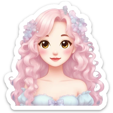 Gorgeous pastel anime style lady with blushing face and a dress cottagecore fairycore  Kawaii anime colorful pearly romantic simplistic aesthetic trending style sticker