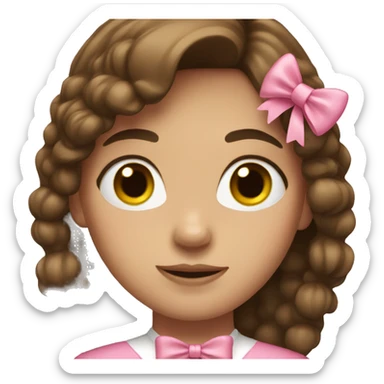Girl with brown hair and a pink bow sticker
