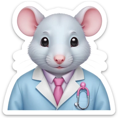 White rat in light blue lab coat sticker