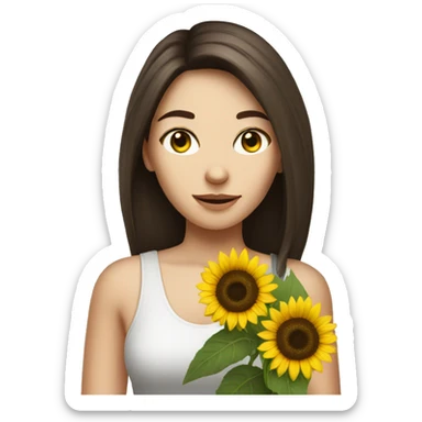 Pretty brunette pale woman holding sunflower sticker