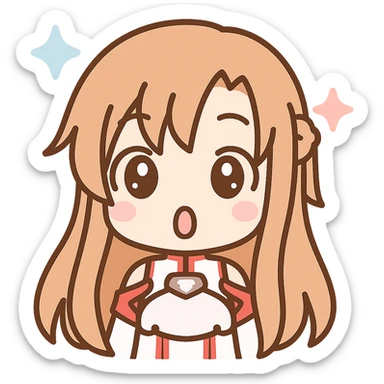 Sticker of Asuna from Sword Art Online in kawaii style, surprised expression, transparent background, inspired by the reference image. sticker