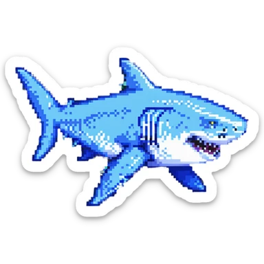 Tralalero Tralala, an Italian Brainrot character: a great white shark with three legs, wearing blue Nike shoes, pixel art style sticker