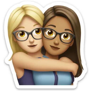 Blonde girl with glasses hugging brunette girl sticker