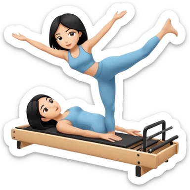 Girl with black hair doing Pilates on reformer machine sticker
