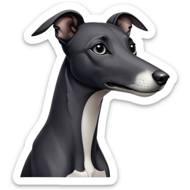 Cinematic Noble Black Greyhound Portrait Emoji, Poised and regal, with a lean, graceful build and a sleek, jet-black Fur, deep-set soulful dark eyes, Simplified yet sharp and sophisticated features, highly detailed, glowing with a soft, dignified glow, high shine, intelligent and swift, stylized with an air of elegance, focused and attentive, soft glowing outline, capturing the essence of a watchful and commanding racer, so majestic it feels as though it could sprint out of the screen with effortless authority! sticker