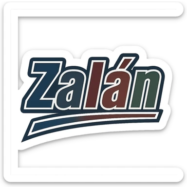 Zalán name in masculine, modern, gradient font with precise Hungarian characters, dark contour, extra wide and prominent white letter frame as in sample images, dynamic slanted underline, masculine color shades (blue, gray, burgundy, green, brown), 1000x1000 px, PNG, transparent background sticker