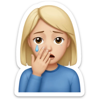 tears with hand on mouth sticker