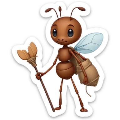 Sad ant with a bindle stick over shoulder while walking away and looking back sadly  sticker